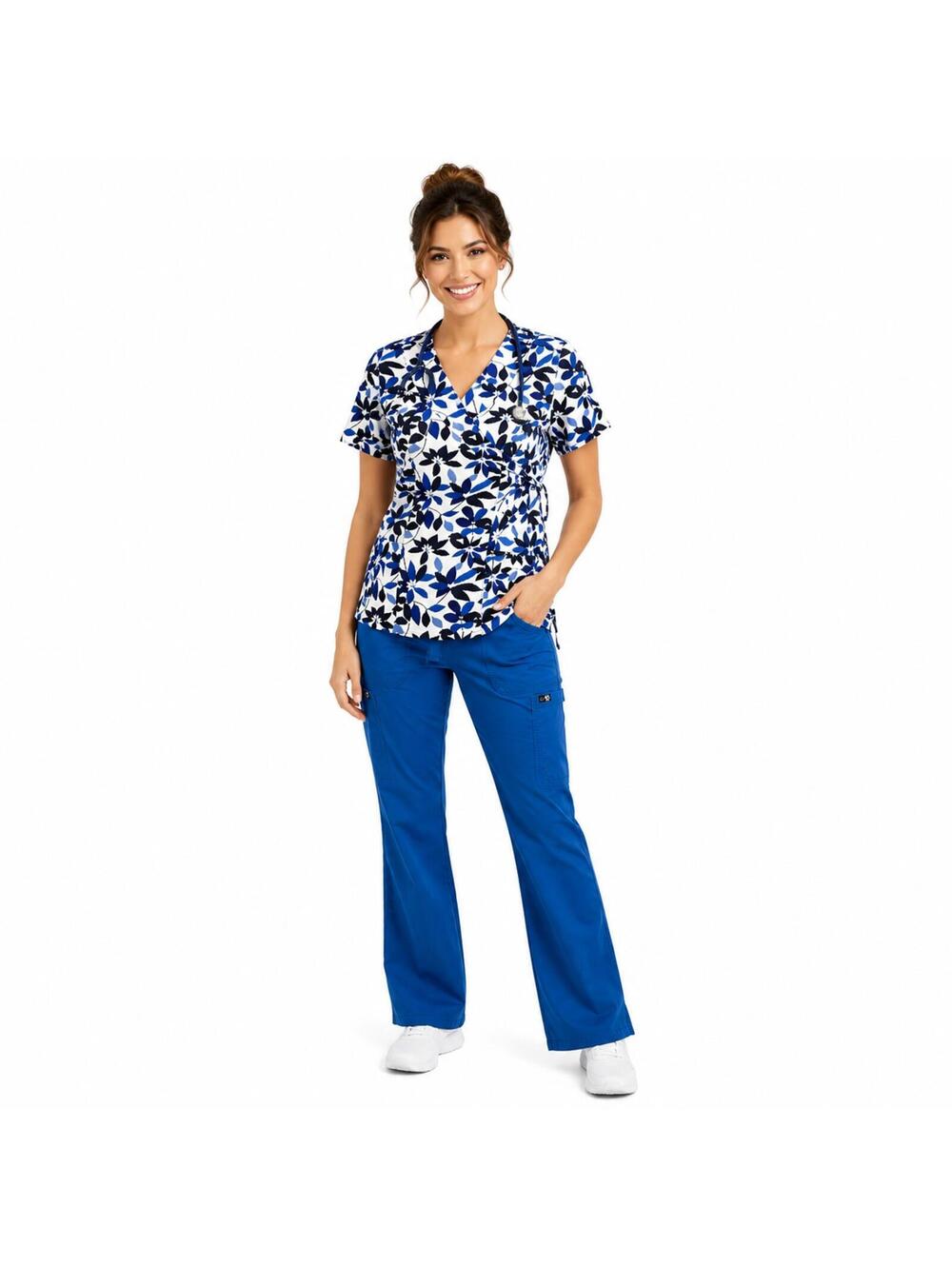 Landau Kathy Peterson Scrub Set Top Blue Floral S/M Med